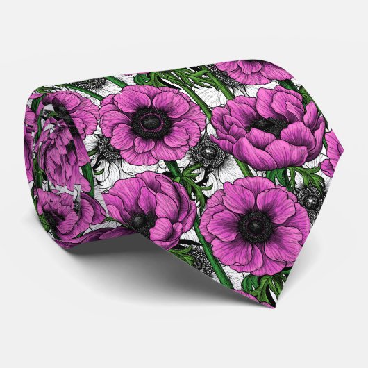 Roze anemontuin stropdas (Opgerold)
