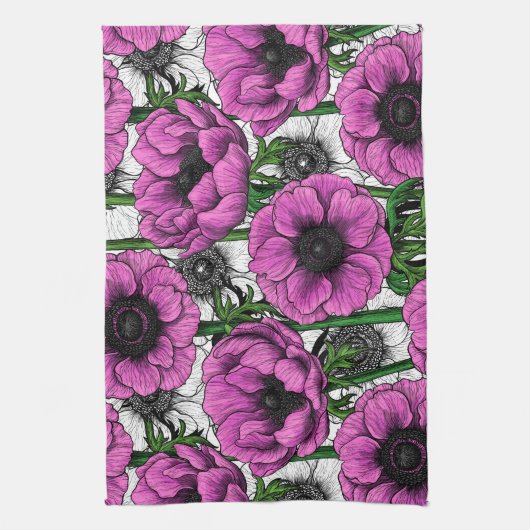 Roze anemontuin theedoek (Verticaal)