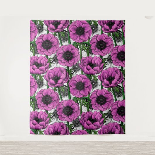 Roze anemontuin wandkleed (Voorkant)