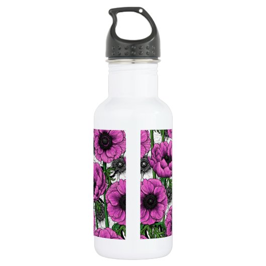 Roze anemontuin waterfles  (Achterkant)