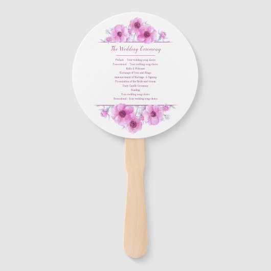 Roze anemoon bloem kunst ceremonie bruiloft fans handwaaier (Achterkant)