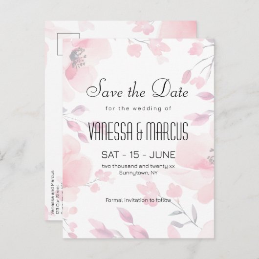 Roze Anemoon Bloemen Bruiloft Bewaar de Datum Uitnodiging Briefkaart (Voorkant / Achterkant)