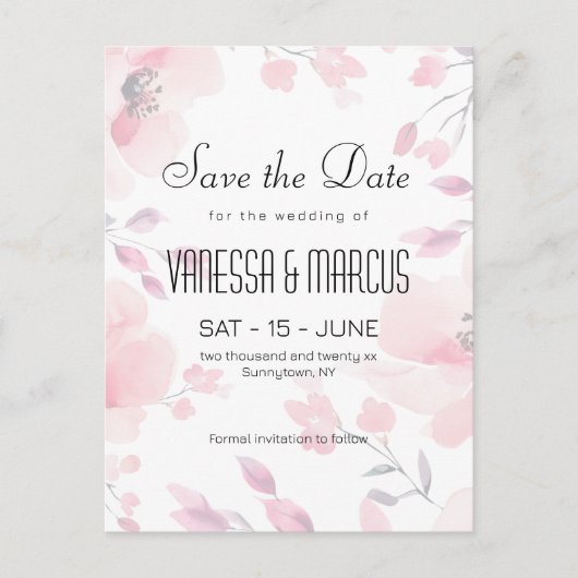 Roze Anemoon Bloemen Bruiloft Bewaar de Datum Uitnodiging Briefkaart (Voorkant)