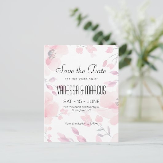 Roze Anemoon Bloemen Bruiloft Bewaar de Datum Uitnodiging Briefkaart (Staand voorkant)