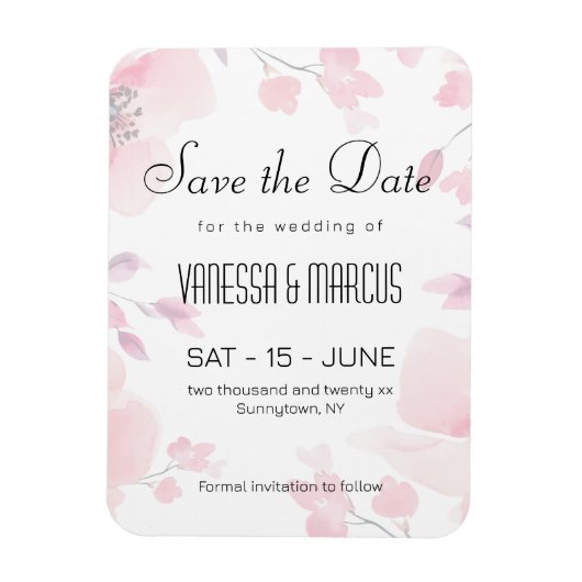 Roze Anemoon Bloemen Huwelijk Save the Date Magneet (Verticaal)