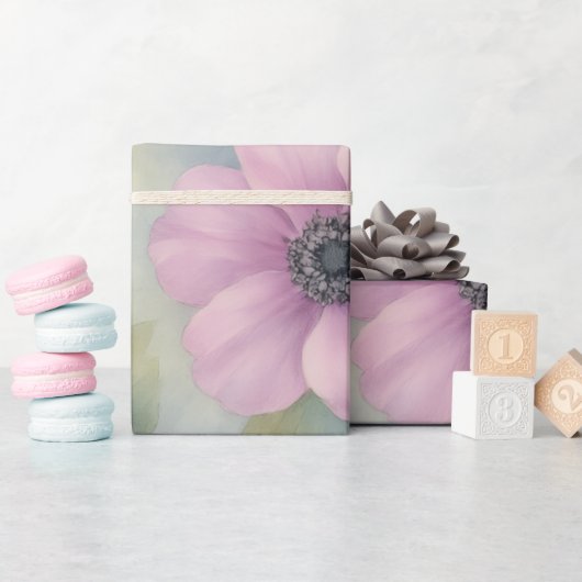 Roze Anemoon Bloemen Inpakpapier (Baby Shower)