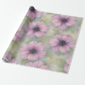 Roze Anemoon Bloemen Inpakpapier (Uitgerold)