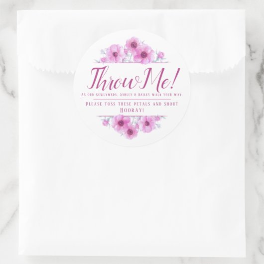 Roze anemoon bloemen kunst bruiloft gooi me bloemb ronde sticker (Tas)