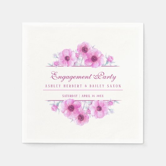 Roze anemoon bloemschildering watercolor trouw servet (Voorkant)