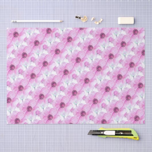 Roze anemoon botanische waterverf kunstweefsel pap tissuepapier (Craft)