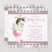 Roze Angel Baby Meisje Douche Kaart (Voorkant / Achterkant)