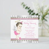 Roze Angel Baby Meisje Douche Kaart (Staand voorkant)