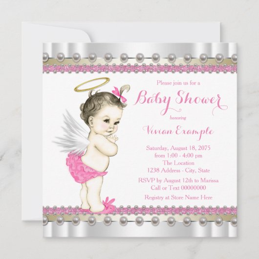 Roze Angel Baby Meisje Douche Kaart (Voorkant)