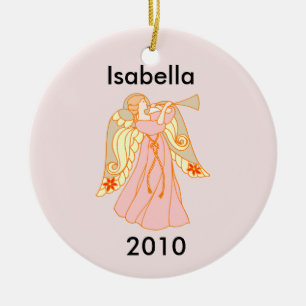 Roze Angel Baby's Eerste Kerstmis Keramisch Ornament