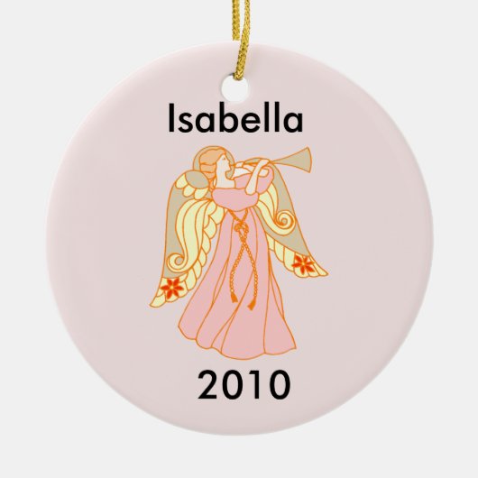 Roze Angel Baby's Eerste Kerstmis Keramisch Ornament (Voorkant)