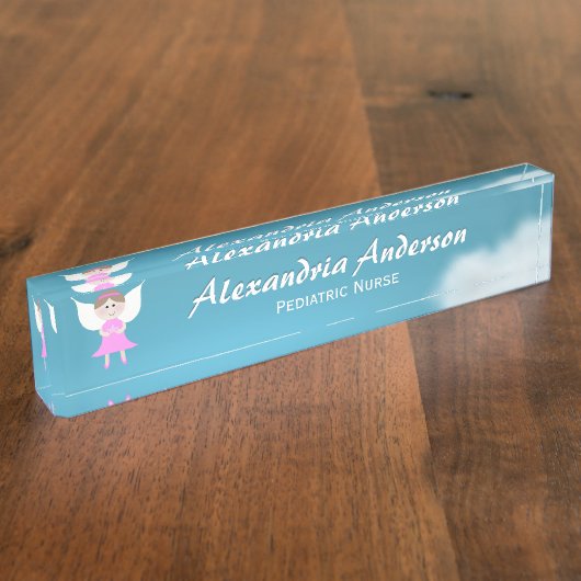 Roze Angel Desk Naambordje (Zijkant)