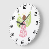 Roze Angel Groene Swirl Wings Spiritueel Decoratie Grote Klok (Hoek)