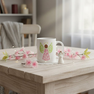 Roze Angel Groene Swirl Wings Spiritueel Decoratie Koffiemok
