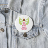 Roze Angel Groene Swirl Wings Spiritueel Decoratie Ronde Button 7,6 Cm (In situ)