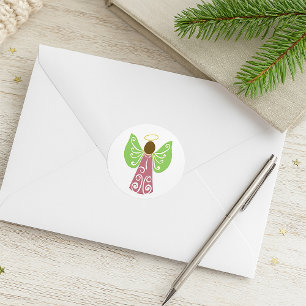 Roze Angel Groene Swirl Wings Spiritueel Decoratie Ronde Sticker