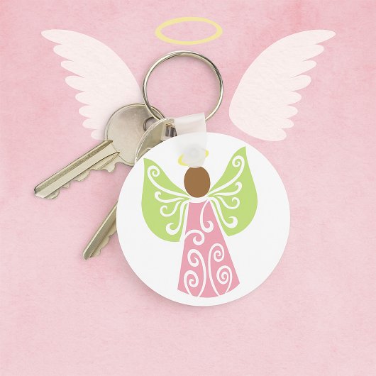 Roze Angel Groene Swirl Wings Spiritueel Decoratie Sleutelhanger