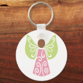 Roze Angel Groene Swirl Wings Spiritueel Decoratie Sleutelhanger (Voorkant)