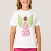 Roze Angel Groene Swirl Wings Spiritueel Decoratie T-shirt (Voorkant)