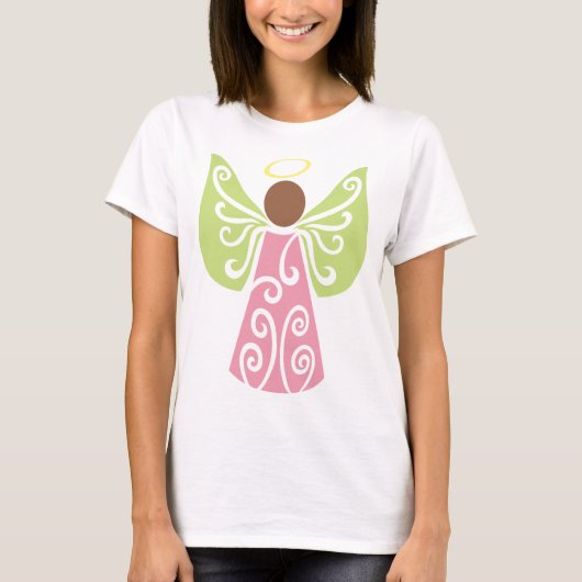 Roze Angel Groene Swirl Wings Spiritueel Decoratie T-shirt (Voorkant)