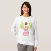 Roze Angel Groene Swirl Wings Spiritueel Decoratie T-shirt (Voorkant volledig)