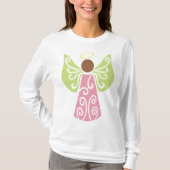 Roze Angel Groene Swirl Wings Spiritueel Decoratie T-shirt (Voorkant)