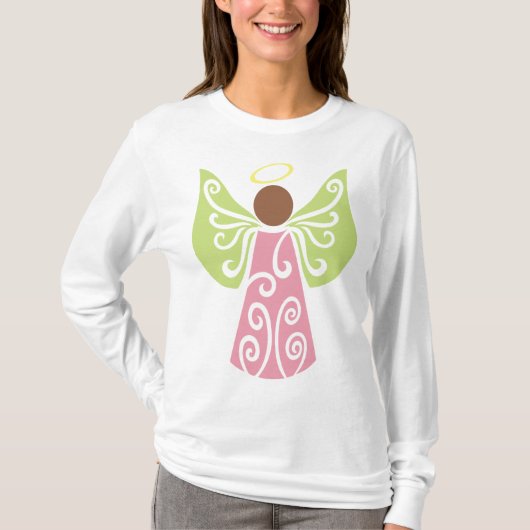 Roze Angel Groene Swirl Wings Spiritueel Decoratie T-shirt (Voorkant)