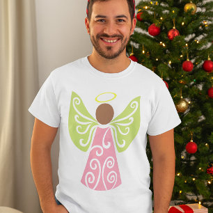 Roze Angel Groene Swirl Wings Spiritueel Decoratie T-shirt
