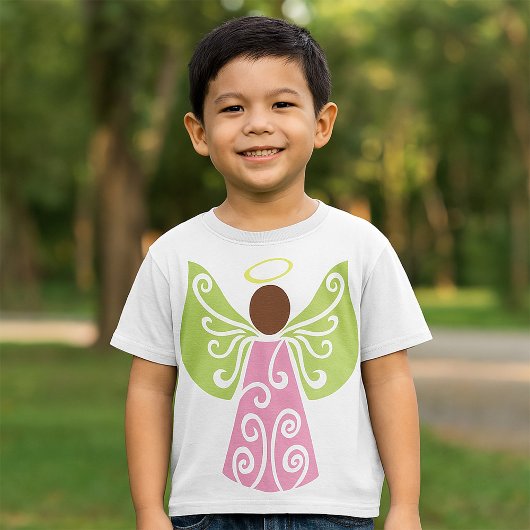 Roze Angel Groene Swirl Wings Spiritueel Decoratie T-shirt