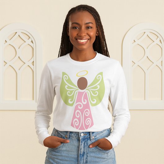 Roze Angel Groene Swirl Wings Spiritueel Decoratie T-shirt