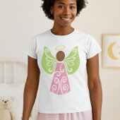 Roze Angel Groene Swirl Wings Spiritueel Decoratie T-shirt