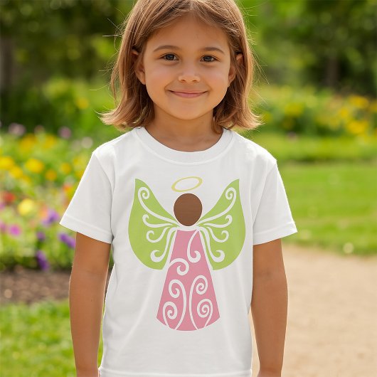 Roze Angel Groene Swirl Wings Spiritueel Decoratie T-shirt