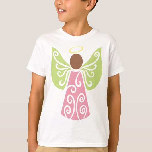 Roze Angel Groene Swirl Wings Spiritueel Decoratie T-shirt (Voorkant)