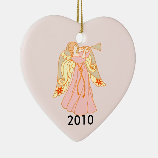 Roze Angel Heart Baby's eerste Kerstmis Keramisch Ornament (Rechts)
