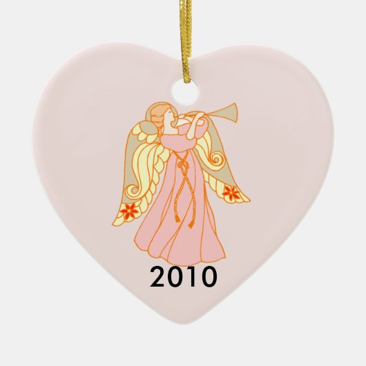 Roze Angel Heart Baby's eerste Kerstmis Keramisch Ornament (Voorkant)