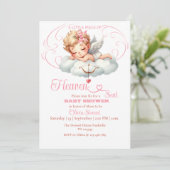 Roze Angelic Silhouettes Heaven Sent Baby shower Kaart (Staand voorkant)