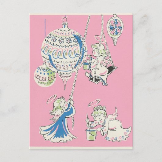 Roze Angels kerstKaart Feestdagenkaart (Voorkant)