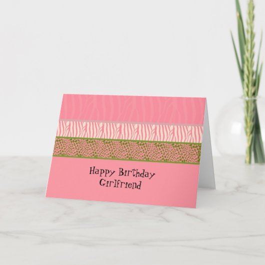 Roze Animal Print Birthday Kaart (Voorkant)