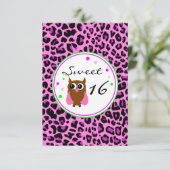 Roze Animalier Sweet 16 Birthday Invitation Kaart (Staand voorkant)