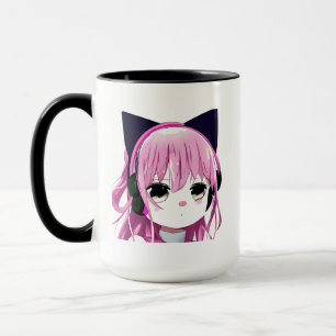 Roze Anime Meisje in Kat Oor Hoofdtelefoon Mok