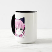 Roze Anime Meisje in Kat Oor Hoofdtelefoon Mok (Voorkant links)