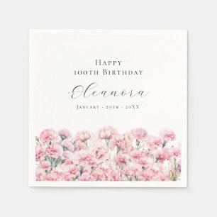 Roze anjer 100ste verjaardag januari geboortebloem servet