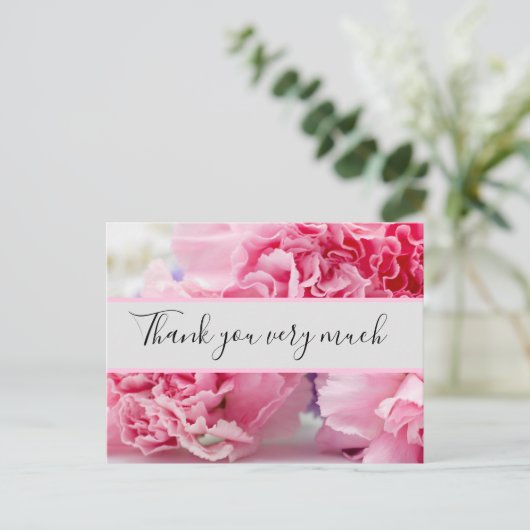 Roze anjer achtergrond bedankt briefkaart (Staand voorkant)