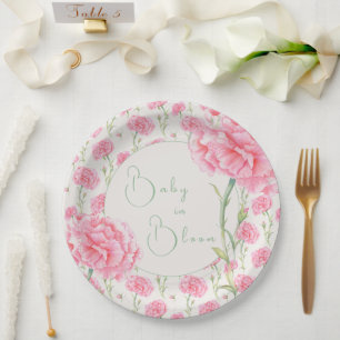 Roze Anjer Baby in Bloom Baby Shower Papieren Bordje