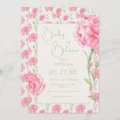 Roze Anjer Baby in Bloom Shower Uitnodiging (Voorkant / Achterkant)