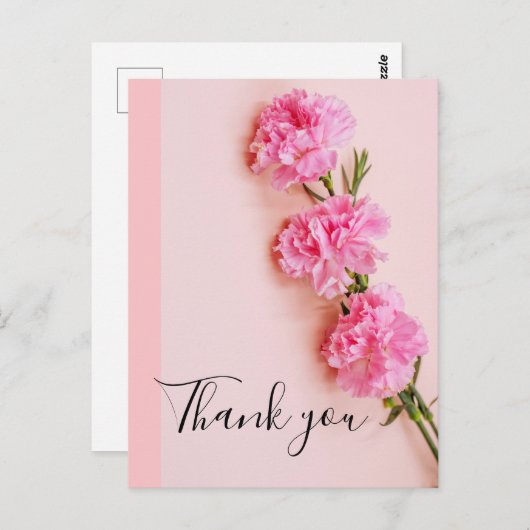 Roze Anjer Bloem Achtergrond Bedankt Card Briefkaart (Voorkant / Achterkant)